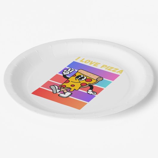 Ik hou van pizza. papieren bordje (Gekanteld)