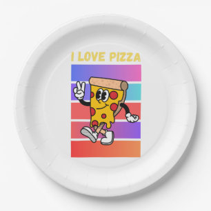 Ik hou van pizza. papieren bordje