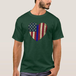 Ik hou van politie Thin Blue Line American Heart F T-shirt