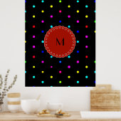 Ik hou van polka-puntenkleuren op zwarte achtergro poster (Keuken)