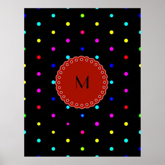 Ik hou van polka-puntenkleuren op zwarte achtergro poster (Voorkant)