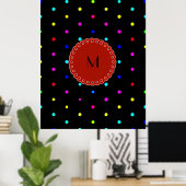 Ik hou van polka-puntenkleuren op zwarte achtergro poster (Thuiskantoor)