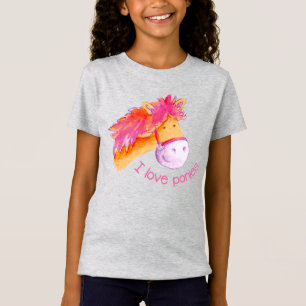 Ik hou van pony's waterverf kunst t-shirt