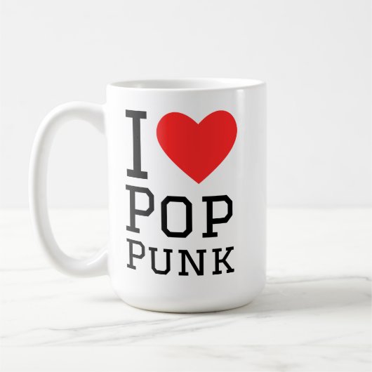 Ik hou van pop punk vierkante sticker koffiemok (Links)