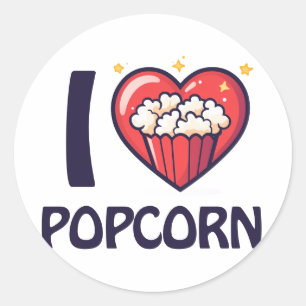 Ik hou van popcorn ronde sticker