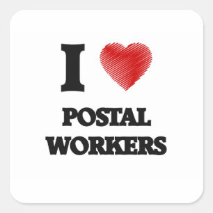 Ik hou van postarbeiders (hart gemaakt van woorden vierkante sticker