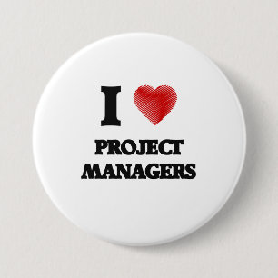 Ik hou van projectmanagers (hart gemaakt van woord ronde button 7,6 cm