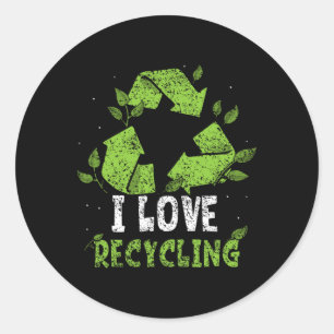 Ik hou van Prullenbak Earth Day Recyclen Environme Ronde Sticker