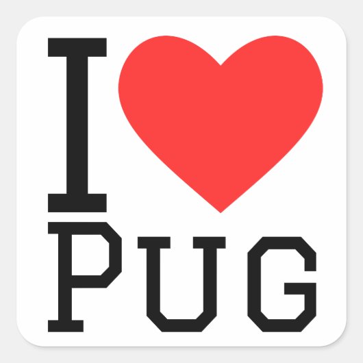 Ik hou van pug vierkante sticker (Voorkant)