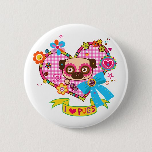Ik hou van Pugs! Button (Voorkant)