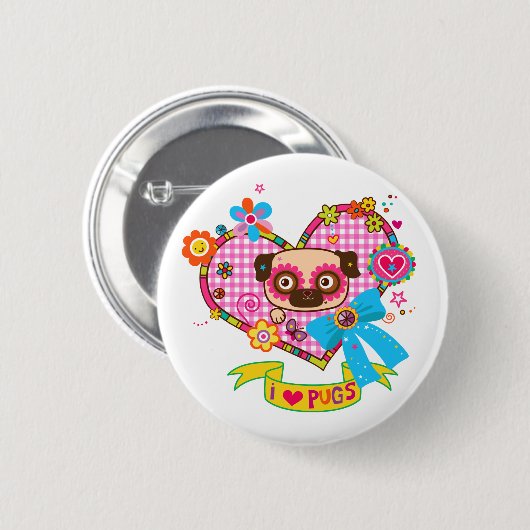 Ik hou van Pugs! Button (Voorkant /achterkant)