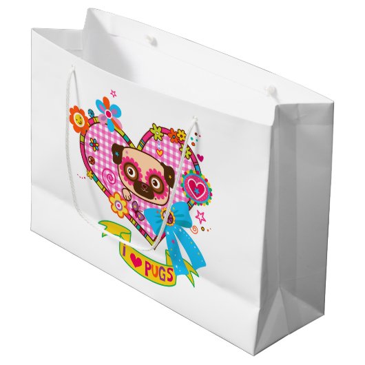Ik hou van Pugs! Cadeautasjes Groot Cadeauzakje (Voorkant Gekanteld)