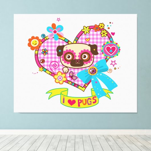 Ik hou van Pugs! canvas afdruk (Insitu (Houten vloer))