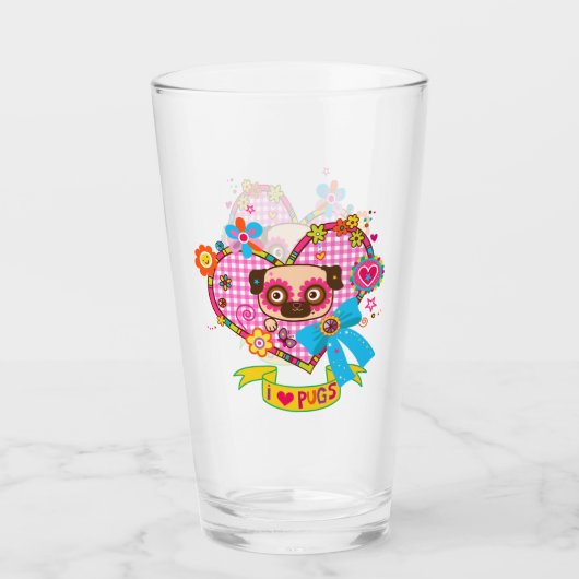 Ik hou van Pugs! Glazen tumbler (Voorkant)