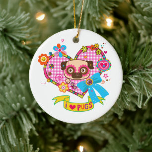 Ik hou van Pugs! Keramische ornament