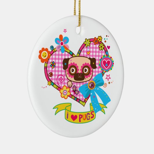 Ik hou van Pugs! Keramische ornament (Rechts)