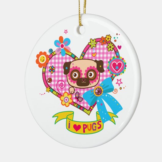 Ik hou van Pugs! Keramische ornament (Links)