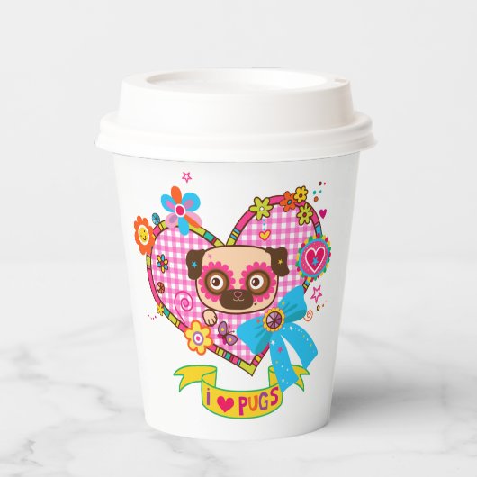 Ik hou van Pugs! Papieren bekers (Voorkant)