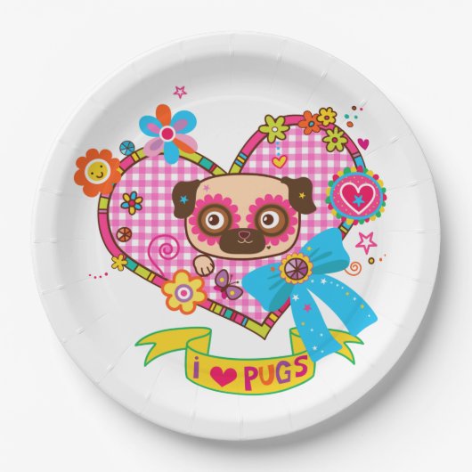 Ik hou van Pugs! Papieren Bordjes (Voorkant)