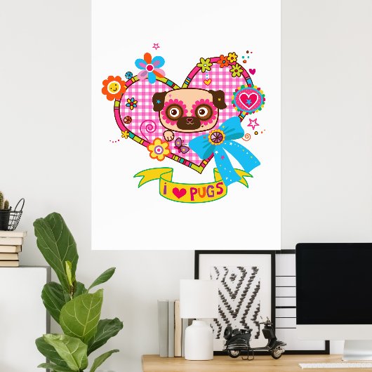 Ik hou van Pugs! Poster (Thuiskantoor)