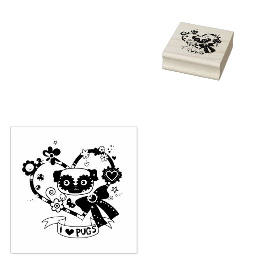 Ik hou van Pugs! Stamp Rubberstempel (Gestempeld)