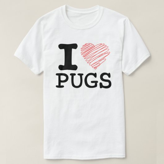 Ik hou van pugs t-shirt (Design voorkant)
