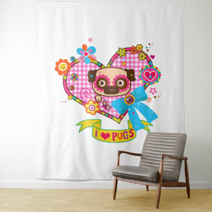 Ik hou van Pugs! Wandkleed