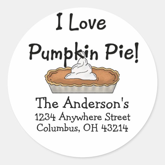 Ik hou van Pumpkin Pie! Thanksgiving Adresetikette Ronde Sticker (Voorkant)