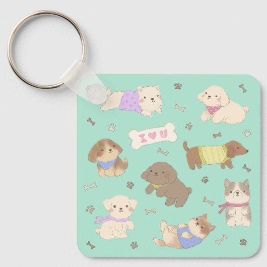 Ik hou van Puppies illustratie Sleutelhanger (Voorkant)