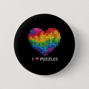 Ik hou van puzzels legpuzzel hart regenboog voor m ronde button 5,7 cm