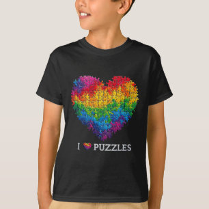 Ik hou van Puzzels Legpuzzel Hart Regenboog Voor M T-shirt