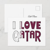 Ik hou van Qatar Typography Cute Heart in Text Briefkaart (Voorkant / Achterkant)