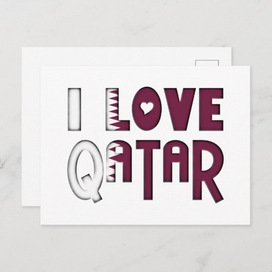 Ik hou van Qatar Typography Cute Heart in Text Briefkaart (Voorkant / Achterkant)