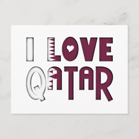 Ik hou van Qatar Typography Cute Heart in Text Briefkaart (Voorkant)