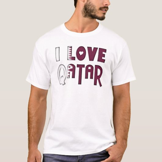 Ik hou van Qatar vlag kleuren hart typografie T-shirt (Voorkant)