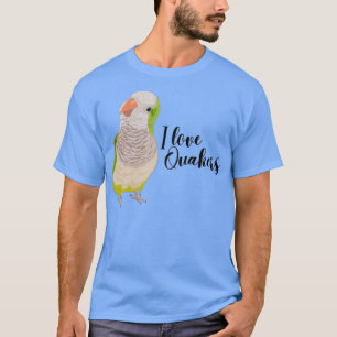 Ik hou van Quaker Parrots Green Parrot zwarte teks T-shirt