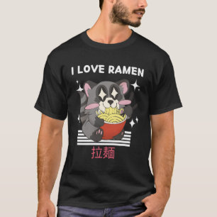 Ik hou van Ra Kawaii Raccoon eet Ra Japanse anime T-shirt