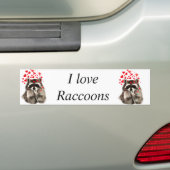 Ik hou van Raccoons Funny Raccoon Blowing Kisses L Bumpersticker (Op auto)