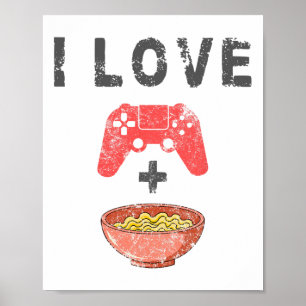 Ik hou van Ramen en gamen, grappige retro noedels Poster