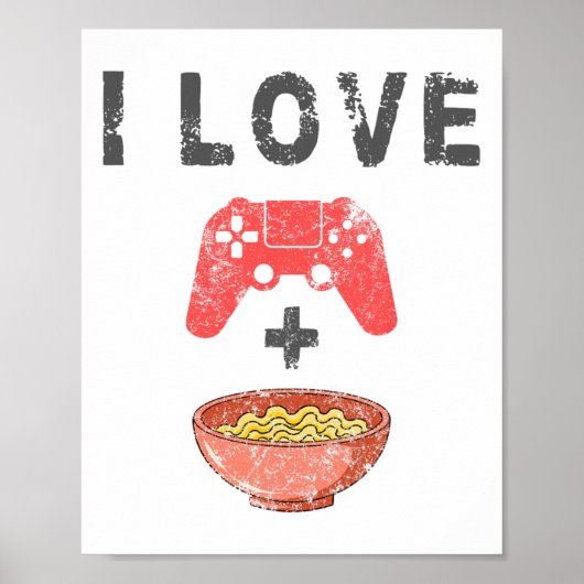 Ik hou van Ramen en gamen, grappige retro noedels Poster (Voorkant)