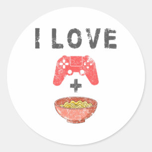 Ik hou van Ramen en gamen, grappige retro noedels Ronde Sticker