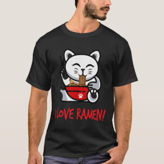 Ik hou van ramen noedel kat vrouwen tiener meisjes t-shirt