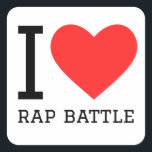 Ik hou van rap battle vierkante sticker<br><div class="desc">Ik hou van rap-strijd,  voor Mc-liefhebbers</div>