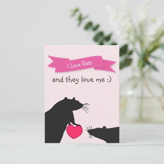 Ik hou van ratten en ze houden van me briefkaart (Staand voorkant)