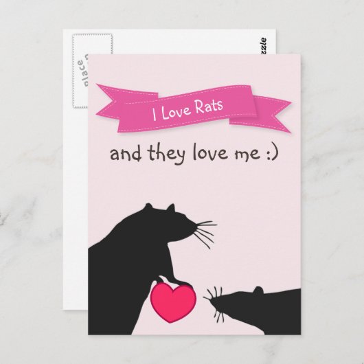 Ik hou van ratten en ze houden van me briefkaart (Voorkant / Achterkant)