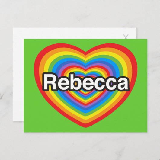Ik hou van Rebecca. Ik hou van je Rebecca. Hart Briefkaart (Voorkant / Achterkant)