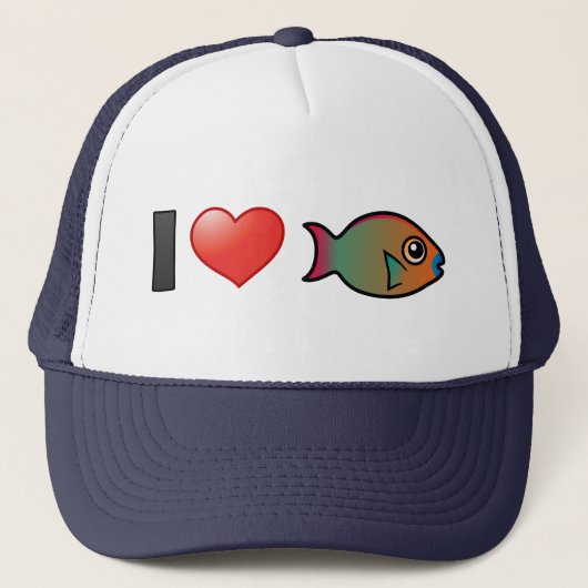 Ik hou van regenboogpapegaaivissen trucker pet (Voorkant)