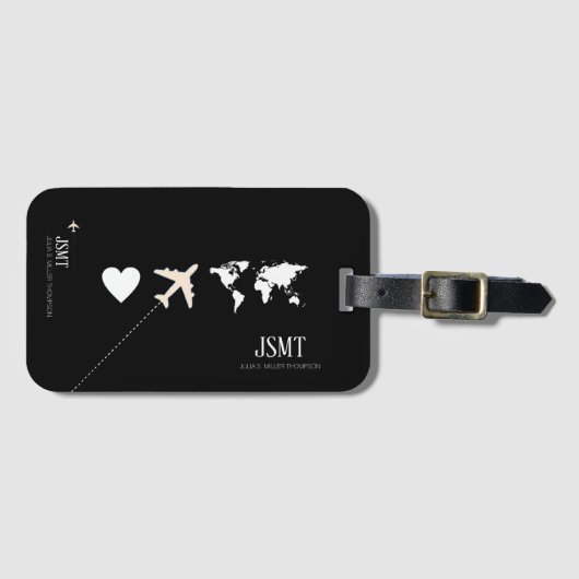 Ik hou van reizen over de wereld b/w bagagelabel (Voorkant (horizontaal))