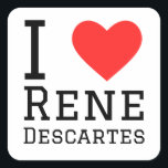 Ik hou van Rene Descartes Vierkante Sticker<br><div class="desc">Ik hou van Rene Descartes,  voor wetenschapsliefhebbers</div>