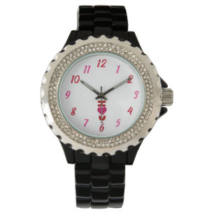 Ik hou van Rhinestone Black Enamel Watch Horloge